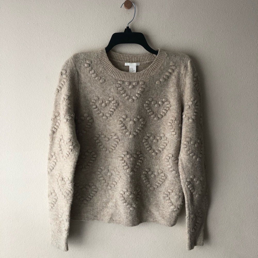 H&M Tan sweater with hearts